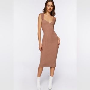 NWT Forever 21 Taupe Sweater-Knit Ribbed Midi Dress